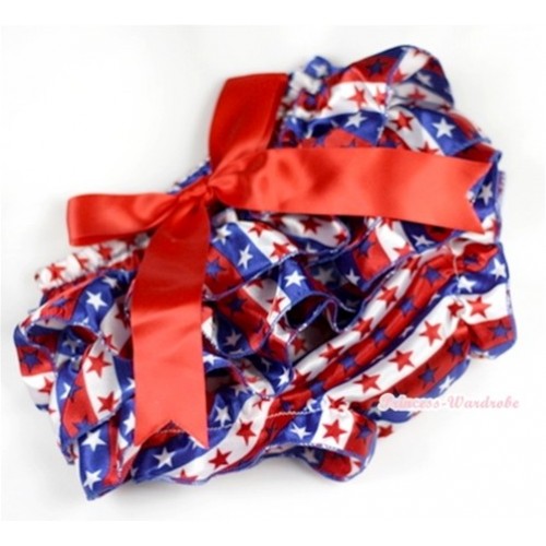 Red White Royal Blue Striped Stars Satin Layer Panties Bloomers With Red Big Bow BC138 