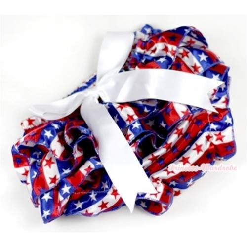 Red White Royal Blue Striped Stars Satin Layer Panties Bloomers With White Big Bow BC139 