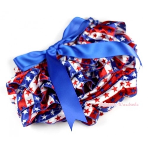Red White Royal Blue Striped Stars Satin Layer Panties Bloomers With Royal Blue Big Bow BC140 