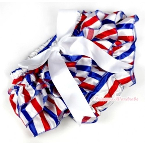 Red White Royal Blue Striped Satin Layer Panties Bloomers With White Big Bow BC142 