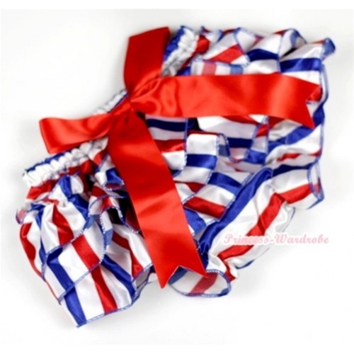 Red White Royal Blue Striped Satin Layer Panties Bloomers With Red Big Bow BC143 