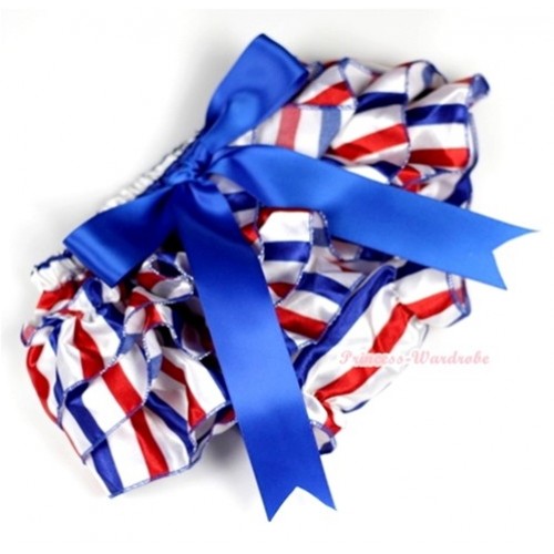 Red White Royal Blue Striped Satin Layer Panties Bloomers With Royal Blue Big Bow BC144 