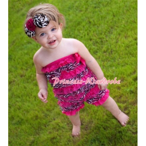 Zebra Hot Pink Layer Chiffon Romper with Hot Pink Bow LR54 