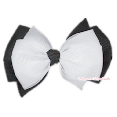 White Black Ribbon Bow Hair Clip H645 