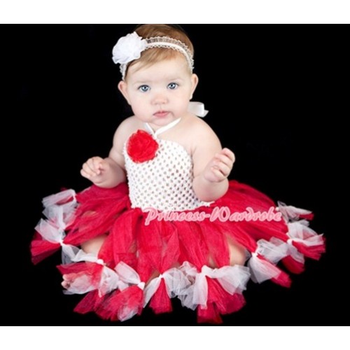 Special Style White Crochet Tube Top with Red White Knotted Tutu HT08 