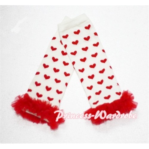 Newborn Cream White with Red Heart Leg Warmers with Red Ruffles LG82 