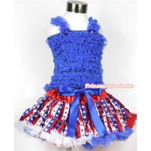 Red White Royal Blue Striped Stars Pettiskirt with Royal Blue Ruffles Tank Top MR232 