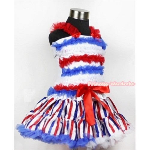 Red White Royal Blue Striped Pettiskirt with Red White Royal Blue Ruffles Tank Top MR237 