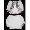 White Bloomer & Zebra Ruffles & Light Pink Bows Bloomers BZ12 