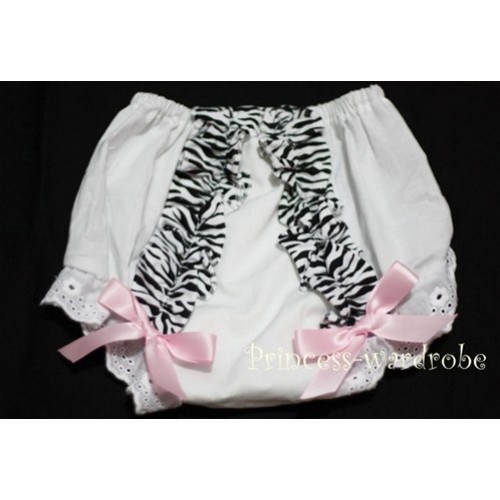 White Bloomer & Zebra Ruffles & Light Pink Bows Bloomers BZ12 