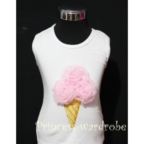 White Tank Top with Light Pink Ice Cream TS101 
