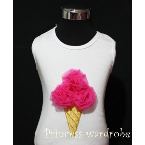 White Tank Top with Hot Pink Ice Cream TS112 