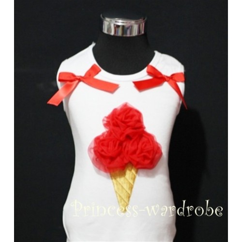 White Tank Top with Red Ice Cream and Bows TS202 
