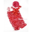 Sparkle Hot Red Lace Ruffles Rompers With Straps With Big Bow & Bunch Of Red Satin Rosettes& Crystal,With Red Sequin Headband Red Peony RH131 
