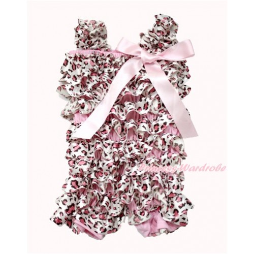 Light Pink Leopard Petti Romper with Light Pink Bow & Straps LR180 