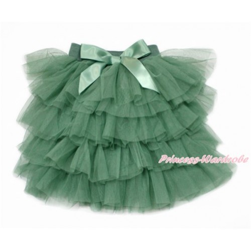 Army Green Chiffon Tiered Layer Skirt Dress B258 