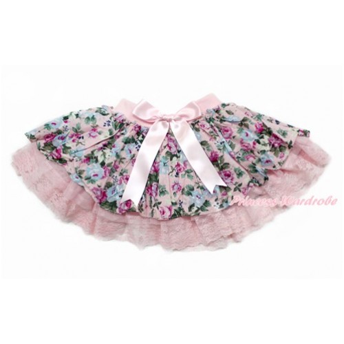 Light Pink Bow Peony Flower Lace Skirt Dress B259 