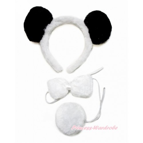 Black White Panda 3 Piece Set in Headband, Tie, Tail PC074 
