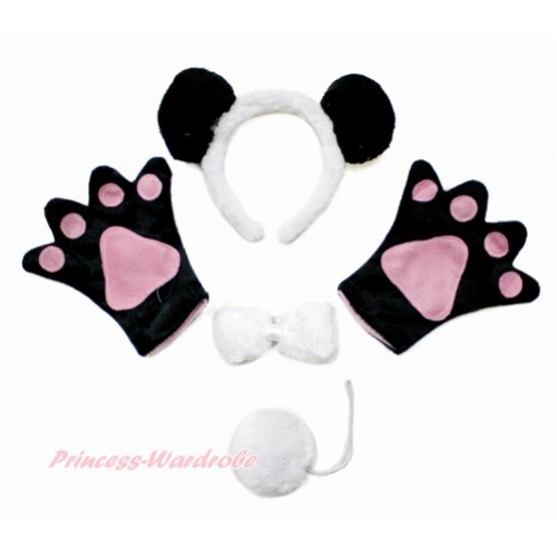 Black White Panda 4 Piece Set in Headband, Tie, Tail , Paw PC076 
