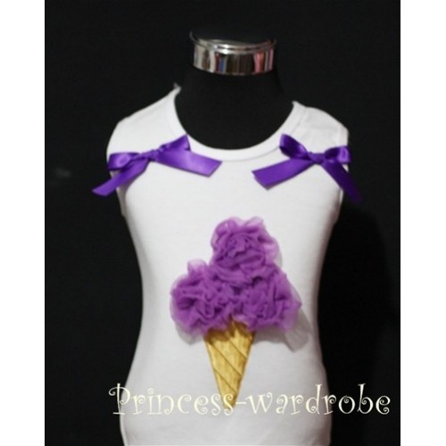 White Tank Top with Dark Purple Ice Cream and Bows TS208 