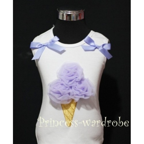 White Tank Top with Lavender Ice Cream and Bows TS209 