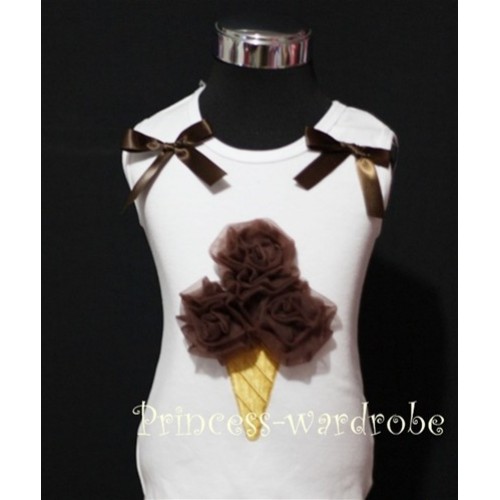 White Tank Top with Brown Ice Cream and Bows TS210 
