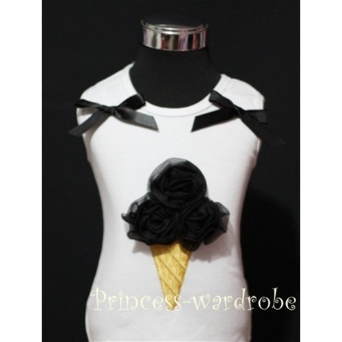 White Tank Top with Black Ice Cream and Bows TS211 