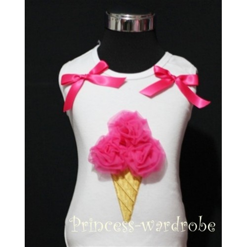 White Tank Top with Hot Pink Ice Cream and Bows TS212 