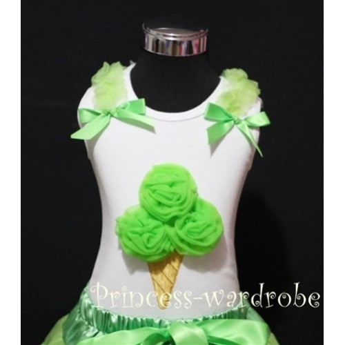 White Tank Top with Green Ice Cream with Bows and Ruffles TS305 