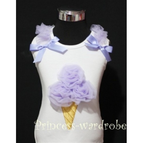 White Tank Top with Lavender Ice Cream with Bows and Ruffles TS309 