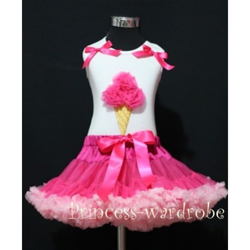 Hot Light Pink Pettiskirt With Hot Pink Ice Cream White Tank Top with Bows MS213 