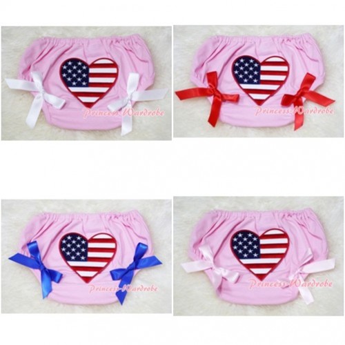 Light Pink Bloomers & Patriotic America Flag Heart & Various Bow BL42 