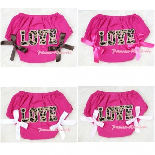 Leopard LOVE Print Hot Pink Panties Bloomers with Various Bow BL46 