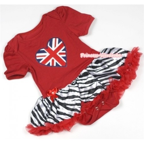 Red Baby Jumpsuit Red Zebra Pettiskirt with Patriotic British Heart Print JS647 