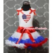 Red White Blue Pettiskirt with Patriotic America Heart Red Ruffles & Bow White Tank Top MM155 