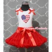 Red Pettiskirt with Patriotic America Heart Red Ruffles & Bow White Tank Top MM159 