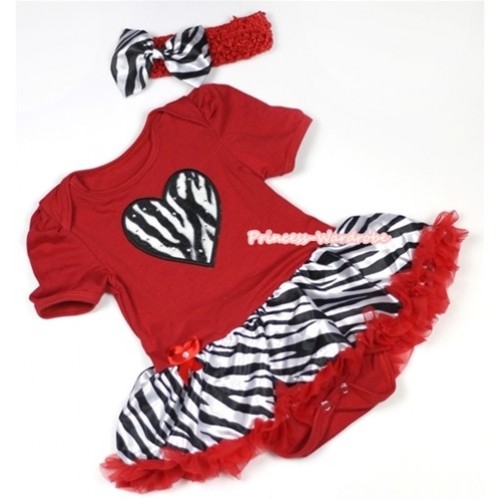 Red Baby Jumpsuit Red Zebra Pettiskirt With Zebra Heart Print With Red Headband Zebra Satin Bow JS687 