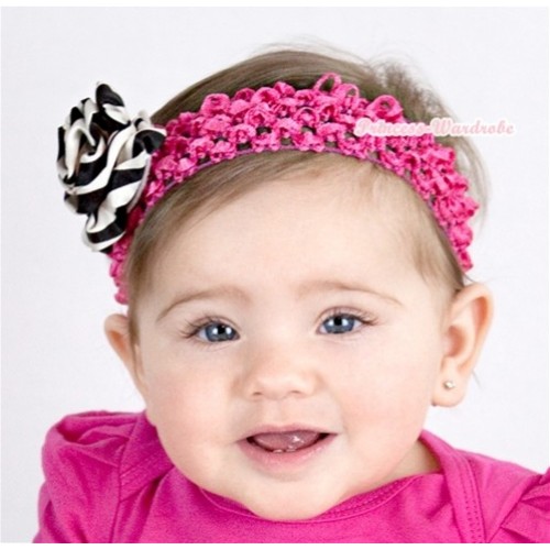 Hot Pink Headband With Zebra Rose Hair Clip H669 