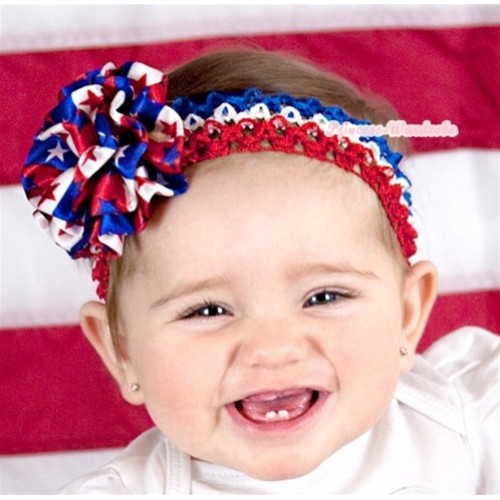 Red White Royal Blue Headband With Red White Royal Blue Striped Stars Rose Hair Clip H672 