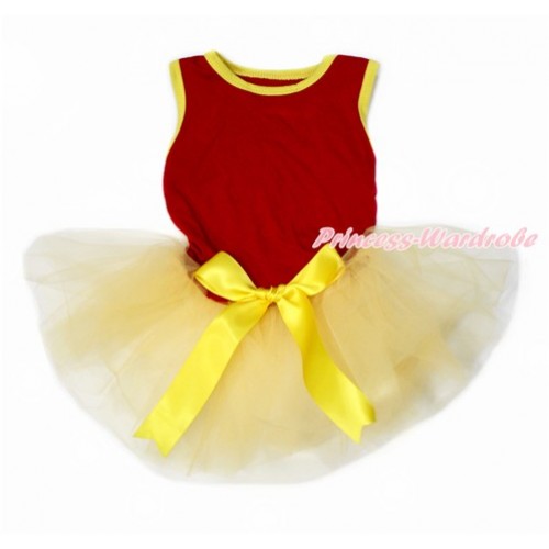 World Cup Spain Red Sleeveless Yellow Gauze Skirt With Yellow Bow Pet Dress DC167 