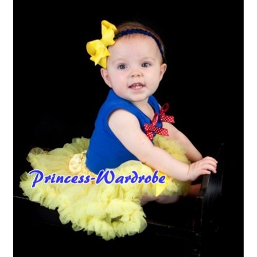 (Snow White Style)Royal Blue Baby Pettitop & Red White Dot Bows with Yellow Baby Pettiskirt BG31 