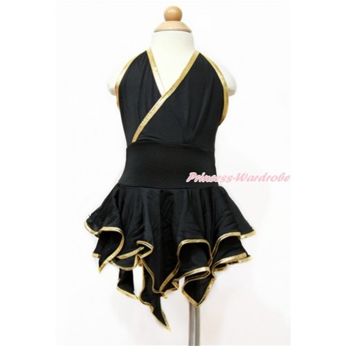 Black Gold Halter Latin Dress Up Dance Dress B263 