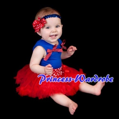 (Snow White Style)Royal Blue Baby Pettitop & Red White Dot Bows with Red Baby Pettiskirt BG32 
