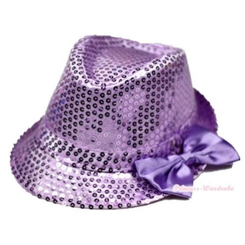 Sparkle Sequin Lavender Jazz Hat With Lavender Satin Bow H681 