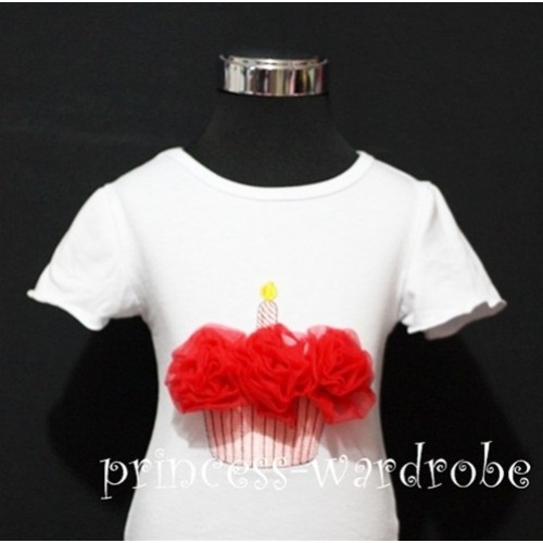 White Birthday Cake Short Sleeves Top with Red Rosettes TS01 