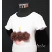 White Birthday Cake Short Sleeves Top with Brown Rosettes TS03 