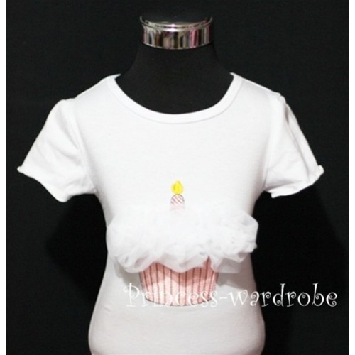 White Birthday Cake Short Sleeves Top with White Rosettes TS07 