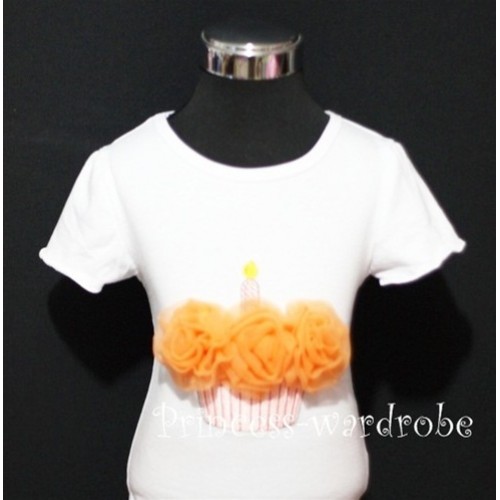 White Birthday Cake Short Sleeves Top with Orange Rosettes TS10 