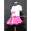 Hot Pink and Black Pettiskirt With White Birthday Cake Short Sleeves Top with Hot Pink Rosette SC06 