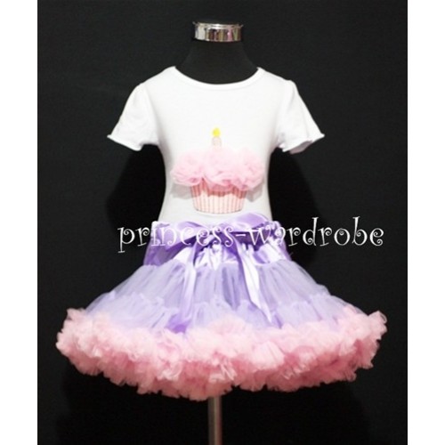 Lavender and Light Pink Pettiskirt With White Birthday Cake Short Sleeves Top with Light Pink Rosette SC15 
